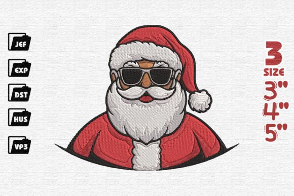 Bright Cool Santa Christmas Embroidery