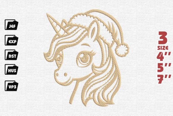 Santa s Unicorn with Hat Embroidery